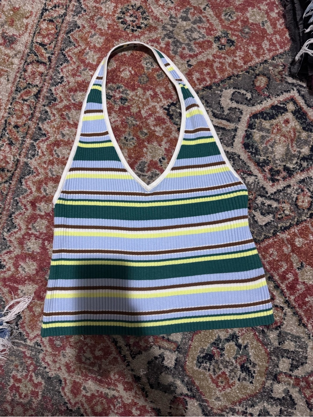 Old Navy Striped Ribbed Halter Tank - Green, Light Blue, Yellow, White, Brown